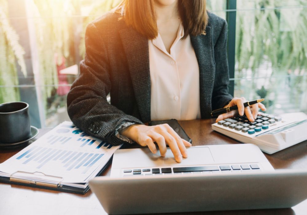 Business lady calculating Business lady calculating